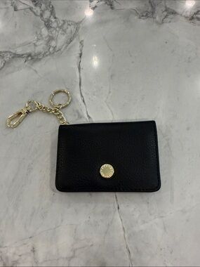 Steve Madden Black Faux Leather Keychain Card Holder Wallet